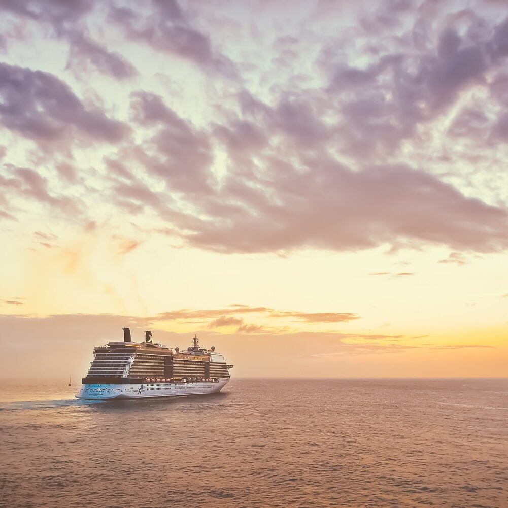 Celebrity ship into sunset